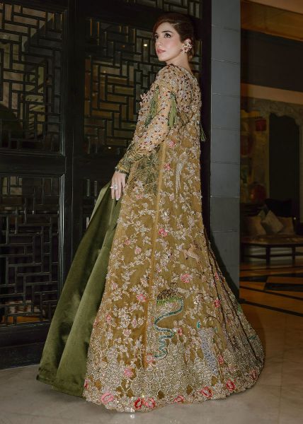 Deep Moss Green Embroidered Silk & Net Lehenga (2-Piece) - Image 5