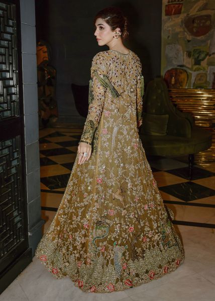 Deep Moss Green Embroidered Silk & Net Lehenga (2-Piece) - Image 8