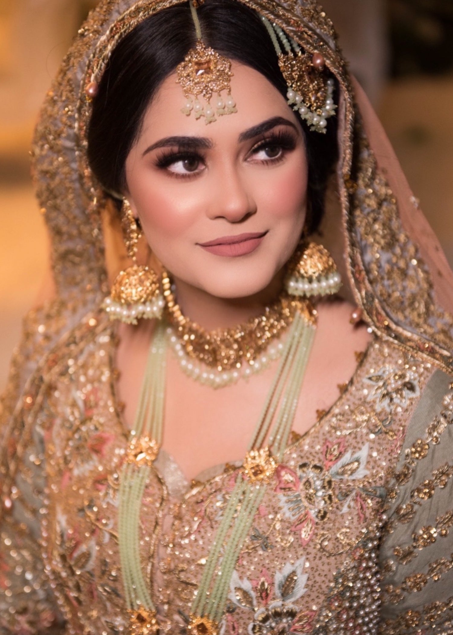 Sage Blush Embroidered Silk Bridal Lehenga (3-Piece) - Image 2