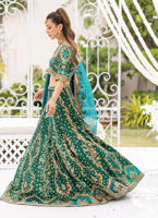 Pakistani Emerald Kora Dabka Nakshi Pure Silk Lehenga Choli (3-Piece) - Image 3