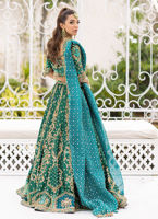 Pakistani Emerald Kora Dabka Nakshi Pure Silk Lehenga Choli (3-Piece) - Image 5
