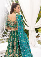 Pakistani Emerald Kora Dabka Nakshi Pure Silk Lehenga Choli (3-Piece) - Image 6