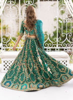 Pakistani Emerald Kora Dabka Nakshi Pure Silk Lehenga Choli (3-Piece) - Image 7