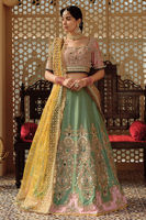 Pakistani Mint Green Embroidered Silk Lehenga Set (3-Piece) - Image 2