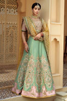 Pakistani Mint Green Embroidered Silk Lehenga Set (3-Piece) - Image 4