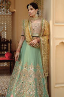 Pakistani Mint Green Embroidered Silk Lehenga Set (3-Piece) - Image 6