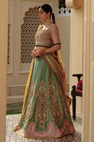 Pakistani Mint Green Embroidered Silk Lehenga Set (3-Piece) - Image 7