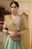 Pakistani Mint Green Embroidered Silk Lehenga Set (3-Piece) - Image 8