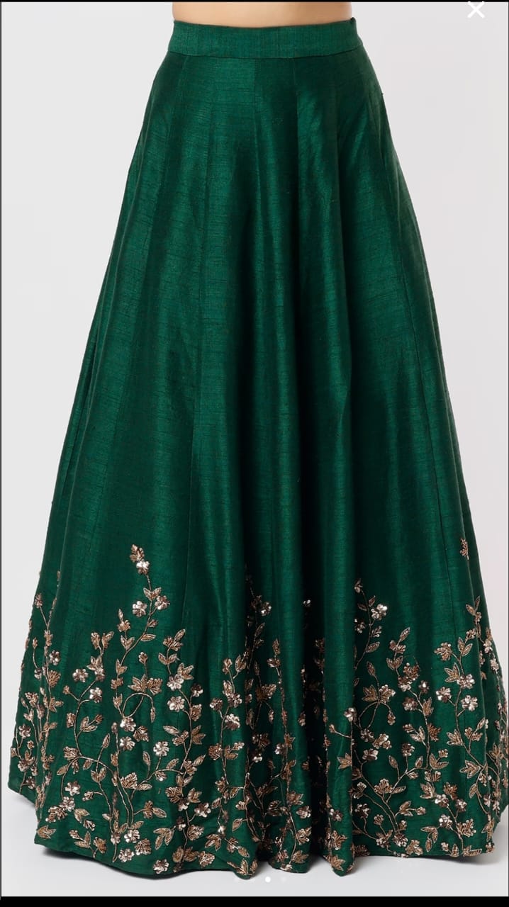 Indian Bottle Green Sequin Embroidered Silk & Net Lehenga (3-Piece) - Image 3