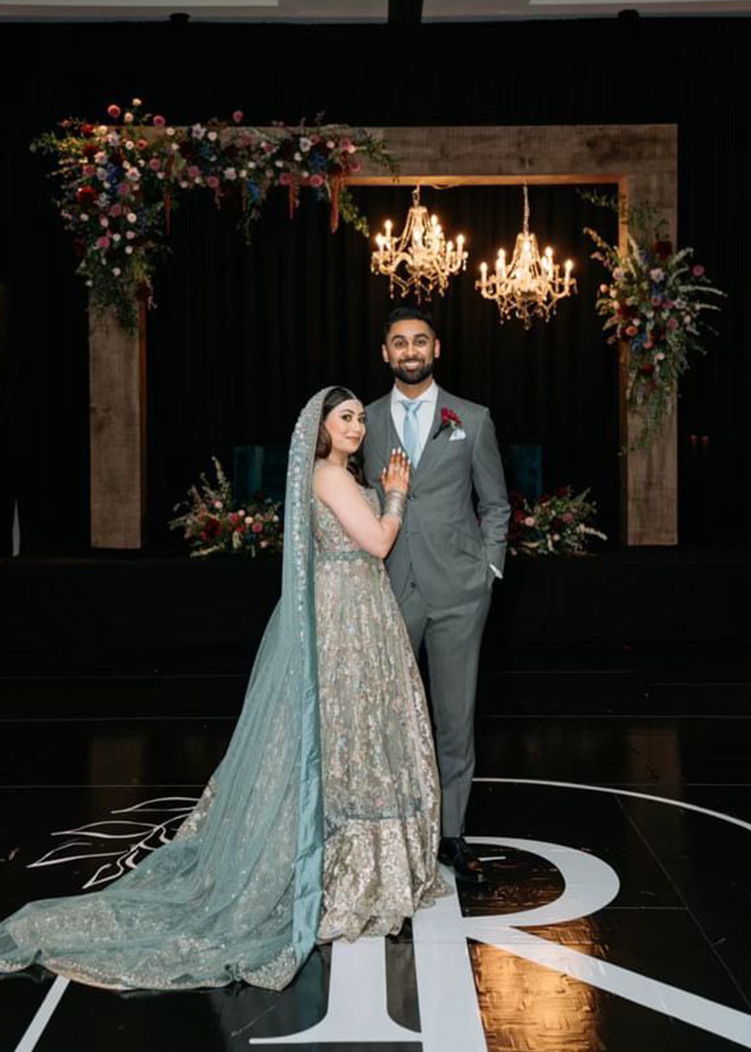 Dusty Mint Silver Embellished Silk Bridal Lehenga (3-Piece) - Image 6