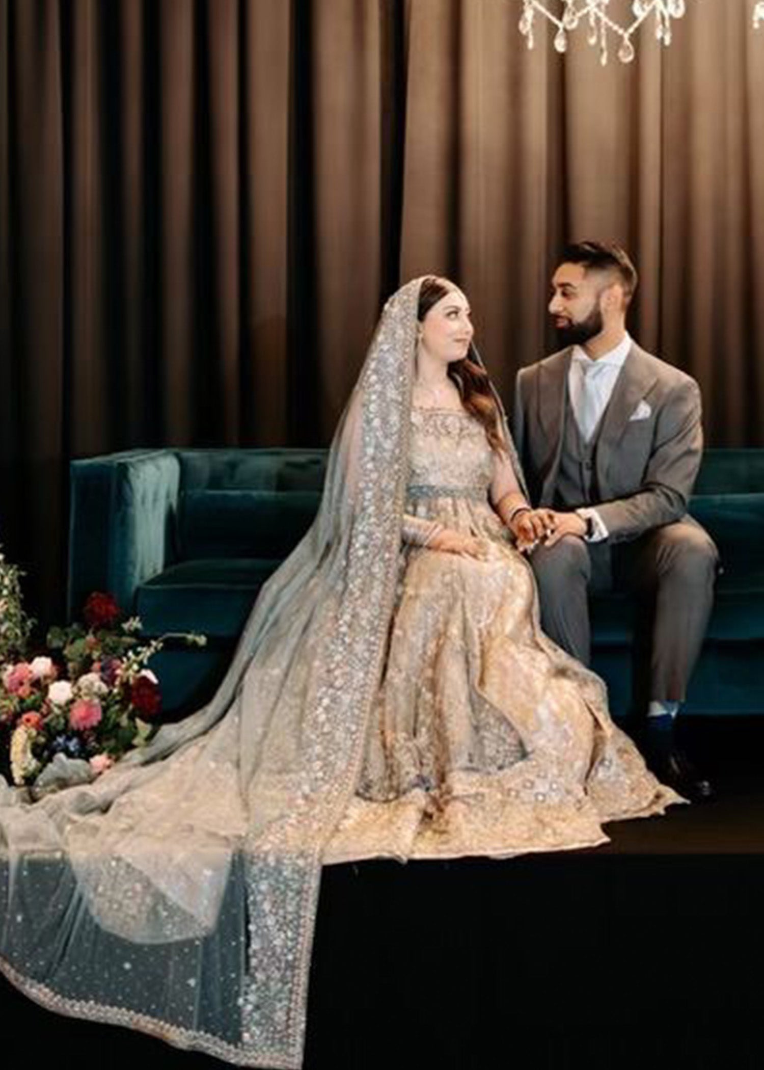 Dusty Mint Silver Embellished Silk Bridal Lehenga (3-Piece) - Image 7