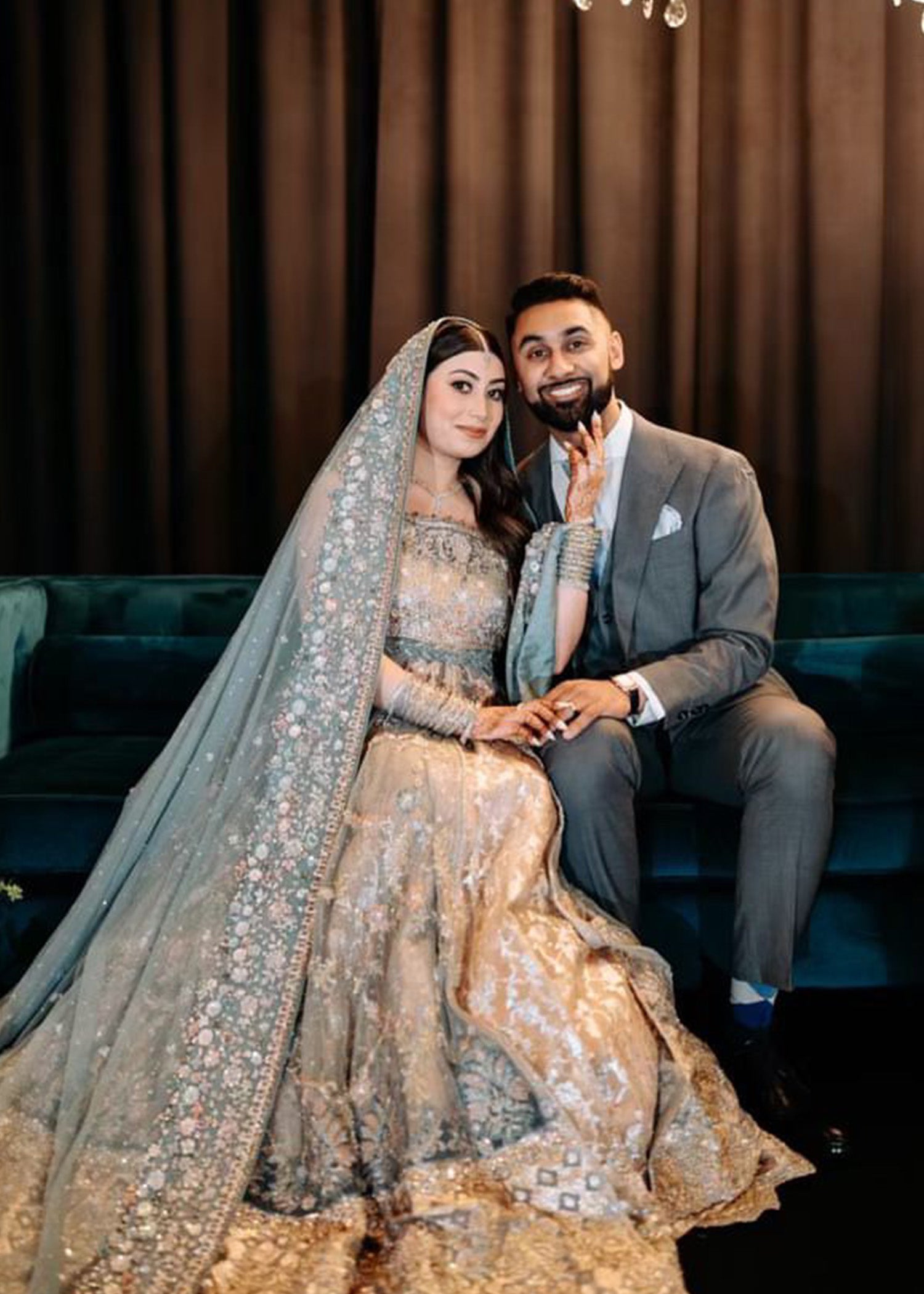 Dusty Mint Silver Embellished Silk Bridal Lehenga (3-Piece) - Image 8