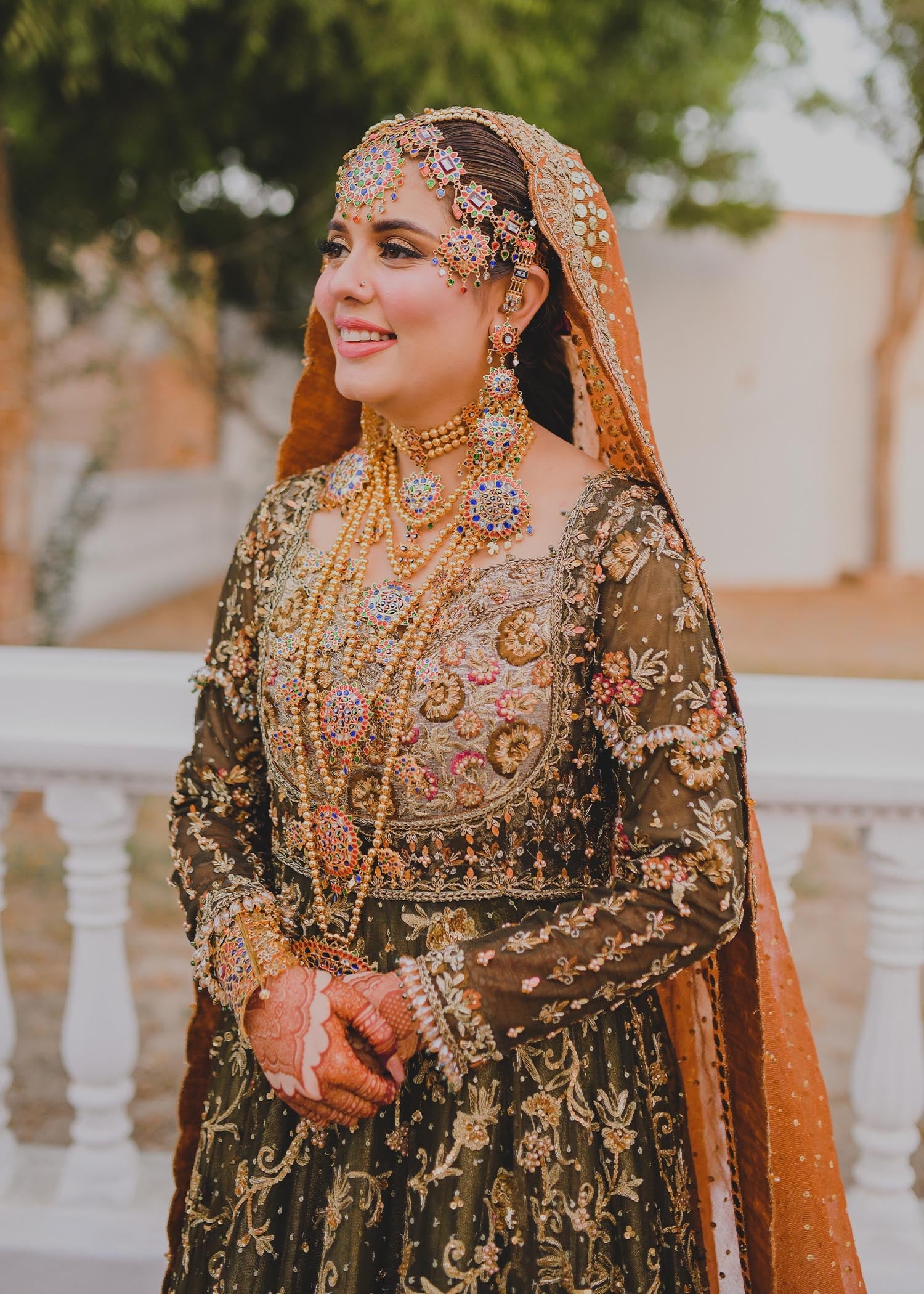 Olive Green Zardozi Silk Bridal Lehenga (3-Piece) - Image 2