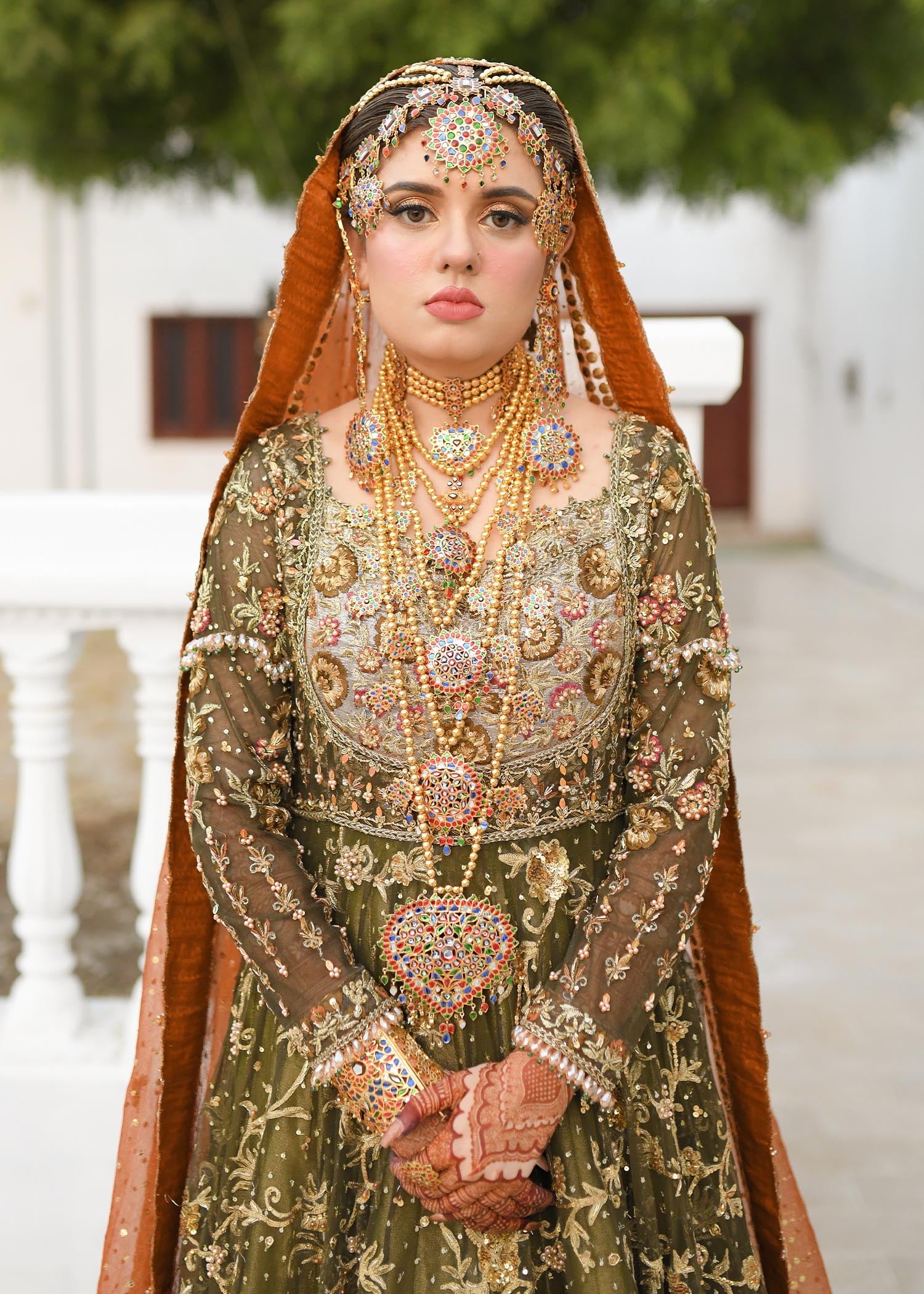 Olive Green Zardozi Silk Bridal Lehenga (3-Piece) - Image 3