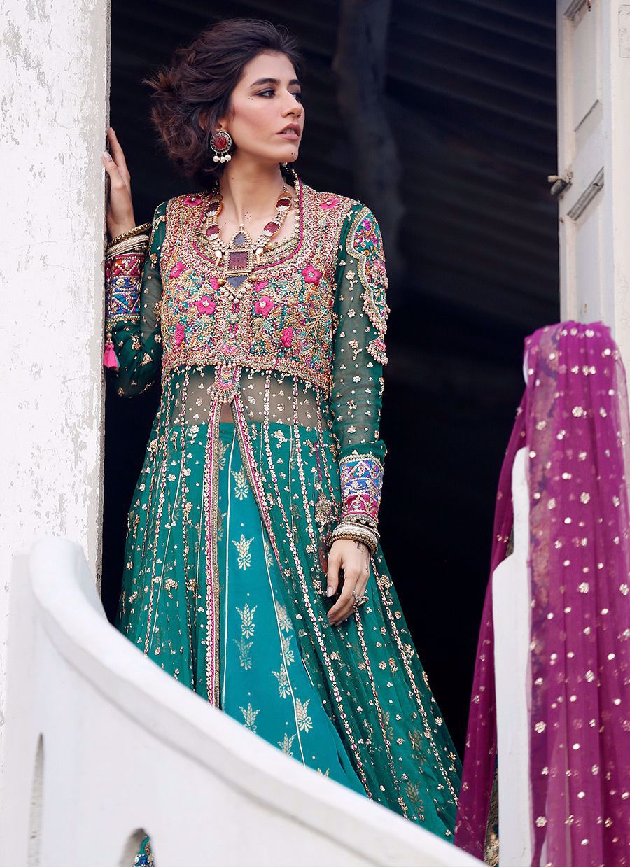 Emerald Green Embellished Silk Bridal Lehenga (3-Piece) - Image 1