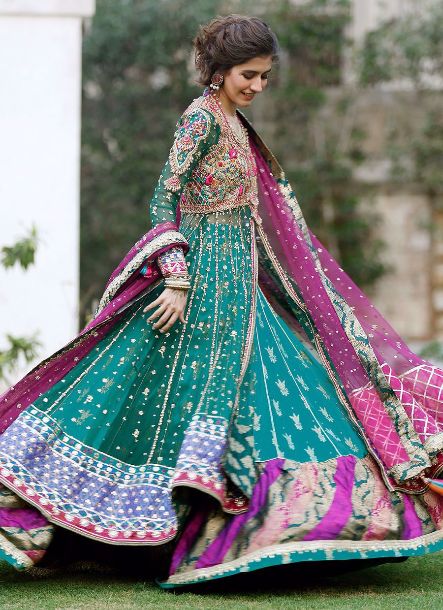 Emerald Green Embellished Silk Bridal Lehenga (3-Piece) - Image 2