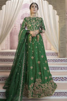 Pakistani Emerald Green Zardozi Silk Lehenga (3-Piece) - Image 2