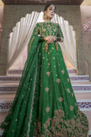 Pakistani Emerald Green Zardozi Silk Lehenga (3-Piece) - Image 3