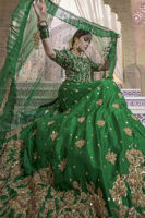 Pakistani Emerald Green Zardozi Silk Lehenga (3-Piece) - Image 5
