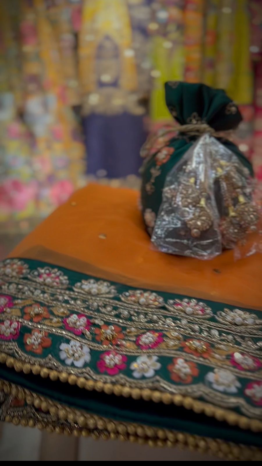 Pakistani Bottle Green Embroidered Silk Lehenga Choli (3-Piece) - Image 3