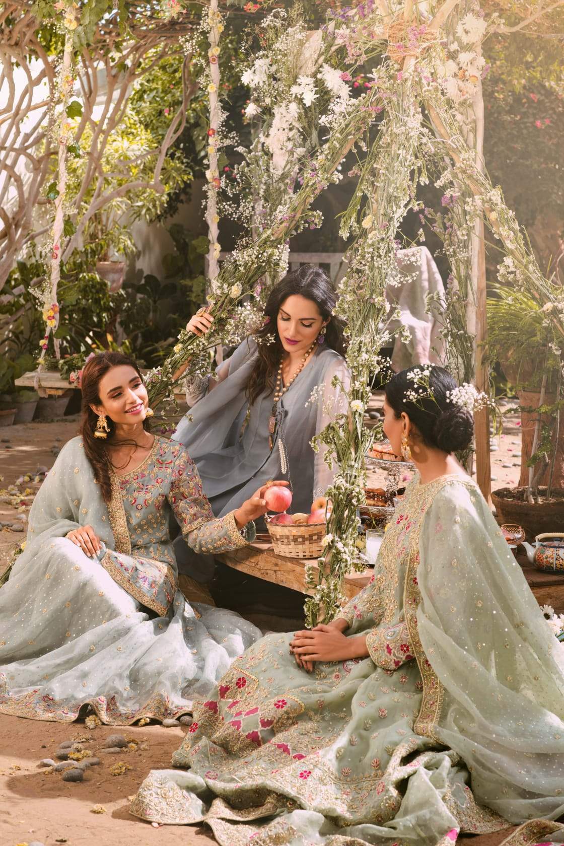 Pistachio Green Zardosi Silk-Blend Bridal Lehenga (3-Piece) - Image 1