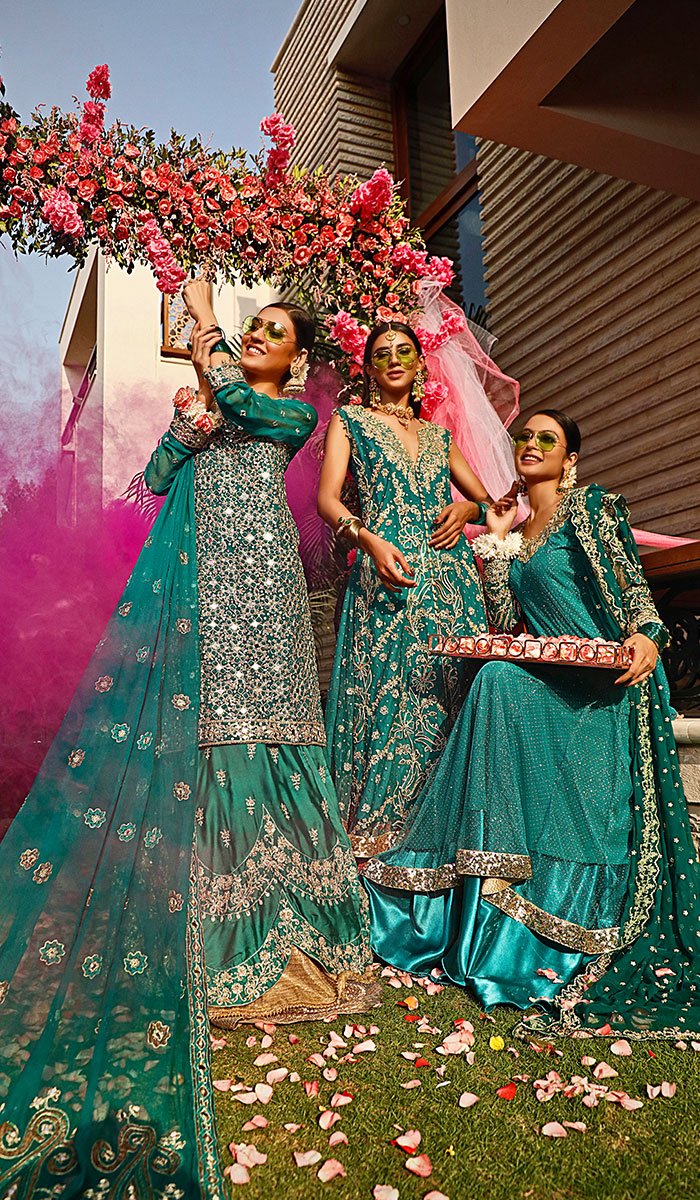 Teal Embellished Silk Bridal Lehenga (3-Piece) - Image 1