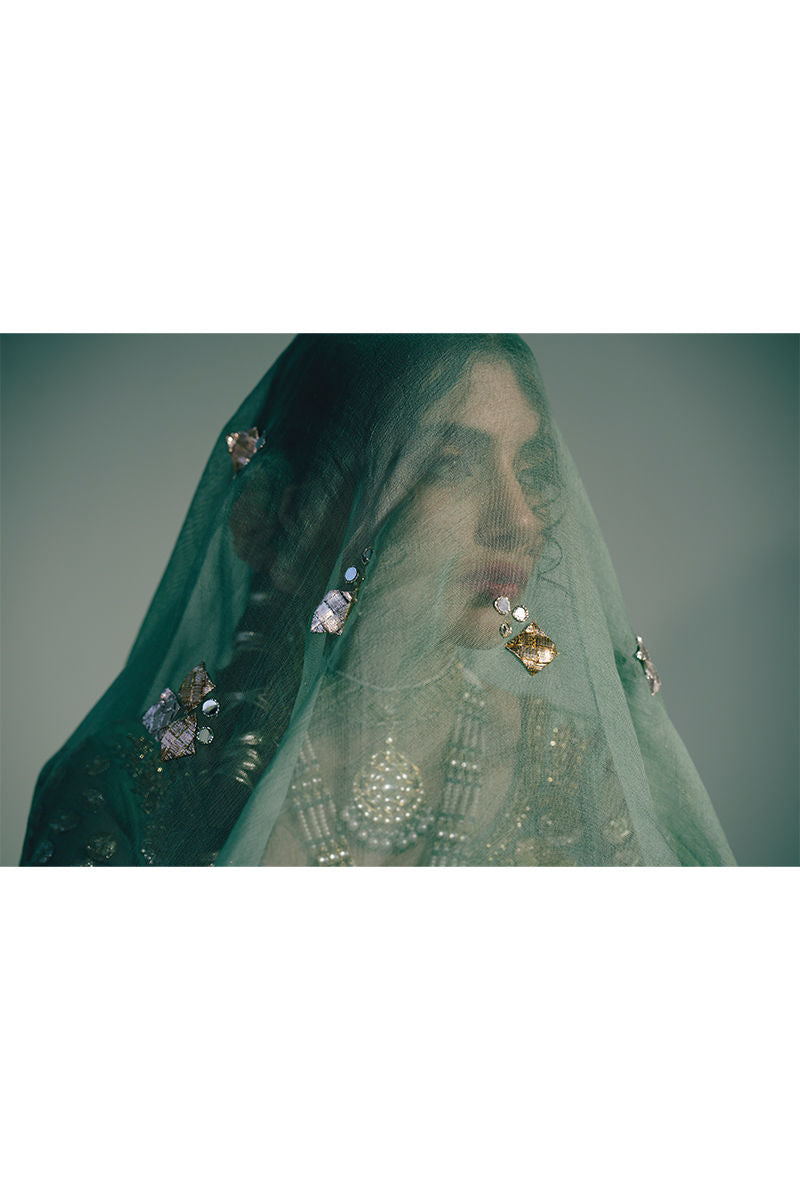 Pakistani Sea Green Block Printed Silk Lehenga (3-Piece) - Image 11