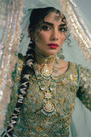 Pakistani Sea Green Block Printed Silk Lehenga (3-Piece) - Image 4