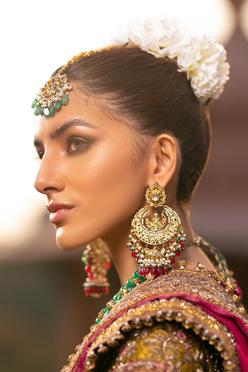 Pakistani Lime Green Zardozi Silk Lehenga Set (3-Piece) - Image 4