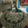 Pakistani Deep Emerald Embellished Silk Bridal Choli Lehenga (3-Piece) - Image 2