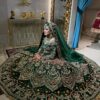 Pakistani Deep Emerald Embellished Silk Bridal Choli Lehenga (3-Piece) - Image 3