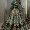 Pakistani Deep Emerald Embellished Silk Bridal Choli Lehenga (3-Piece) - Image 4
