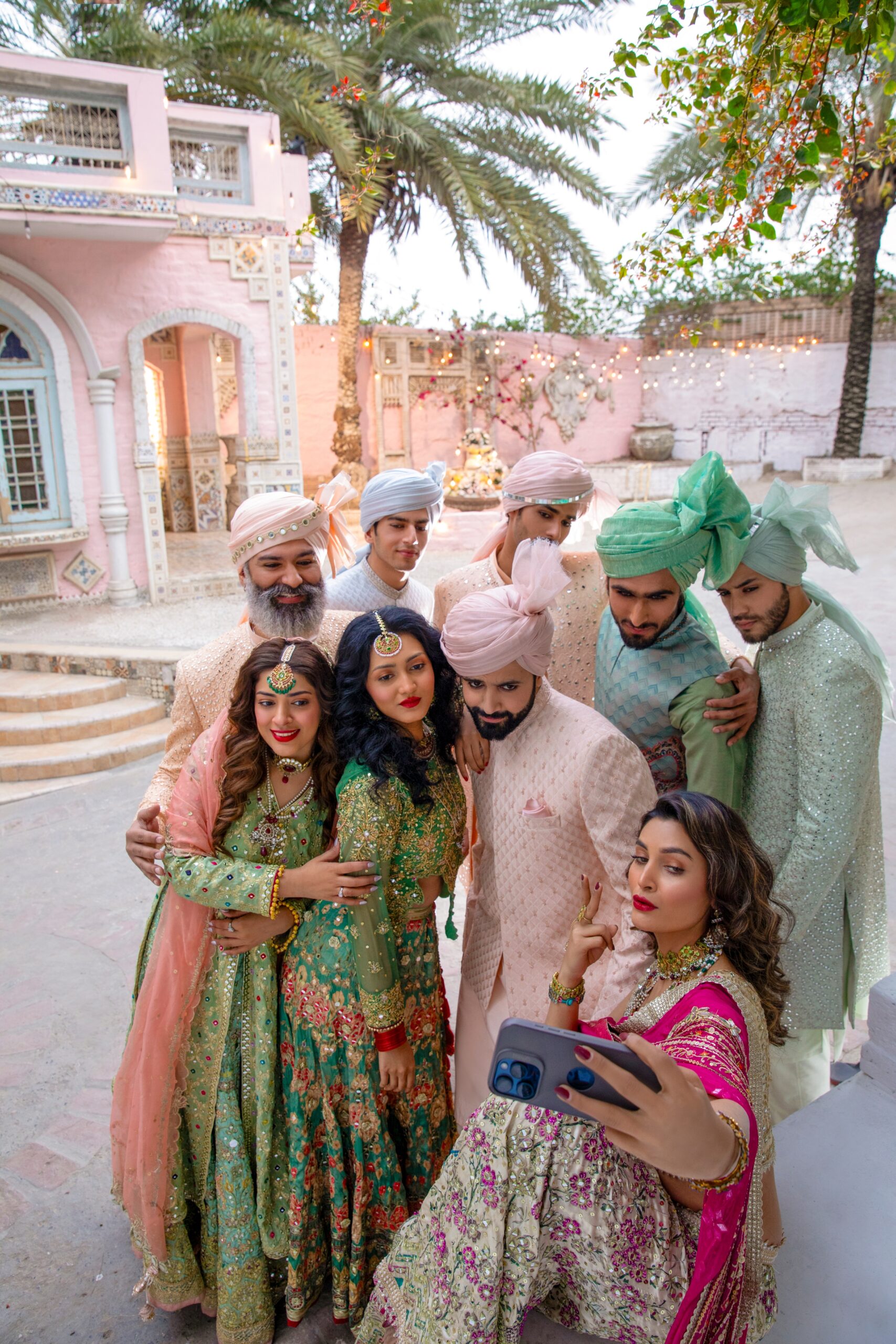 Pakistani Emerald Green Zari Mirrorwork Silk Bridal Lehenga (2-Piece) - Image 3