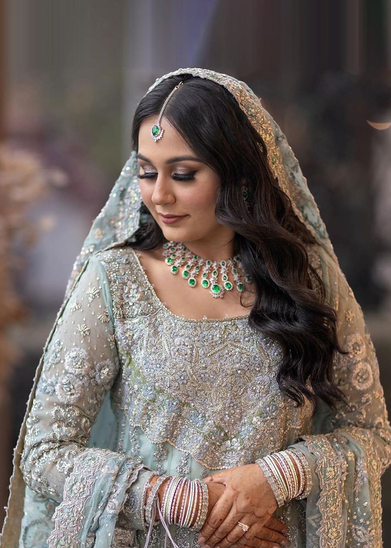 Pistachio Green Embellished Silk Bridal Lehenga (3-Piece) - Image 4