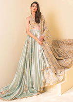 Pakistani Sea Green Embroidered Tissue Bridal Lehenga Choli (3-Piece) - Image 2