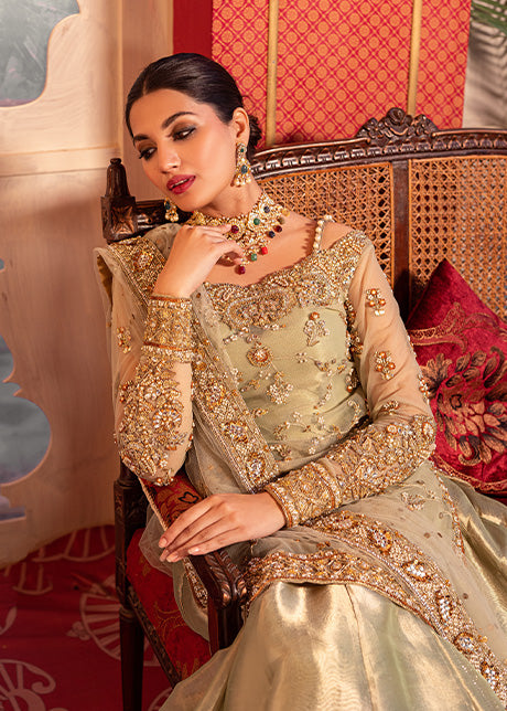 Pakistani Grape Green Handworked Net & Tissue Lehenga (3-Piece) - Image 5