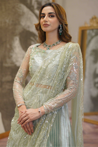 Pakistani Mint Embellished Tissue Lehnga Choli (3-Piece) - Image 3