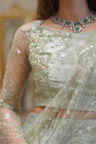 Pakistani Mint Embellished Tissue Lehnga Choli (3-Piece) - Image 5