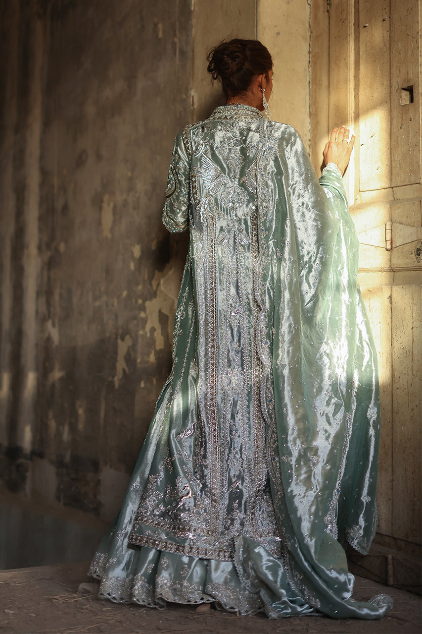 Indian Sage Zardozi Kamdani Tissue Silk Lehenga (3-Piece) - Image 2