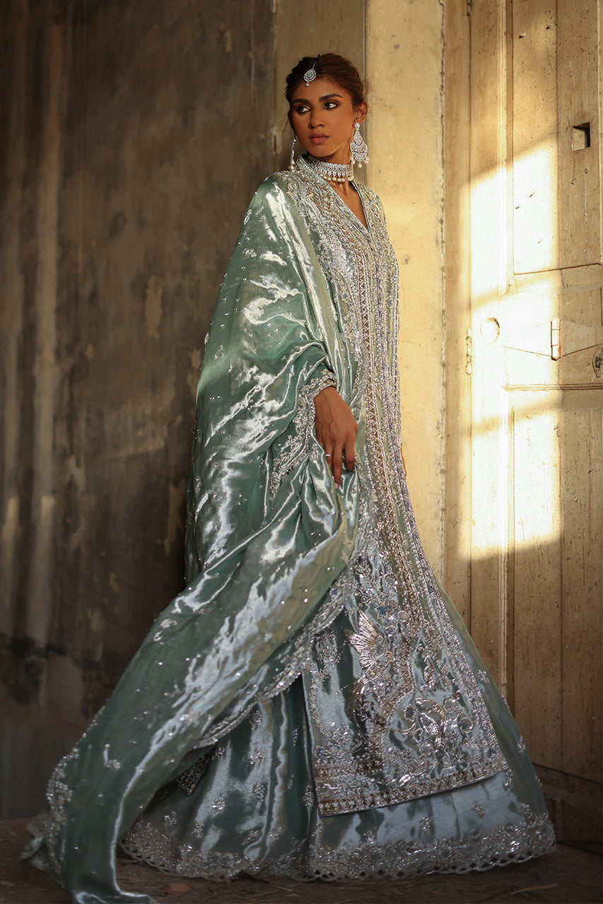 Indian Sage Zardozi Kamdani Tissue Silk Lehenga (3-Piece) - Image 3