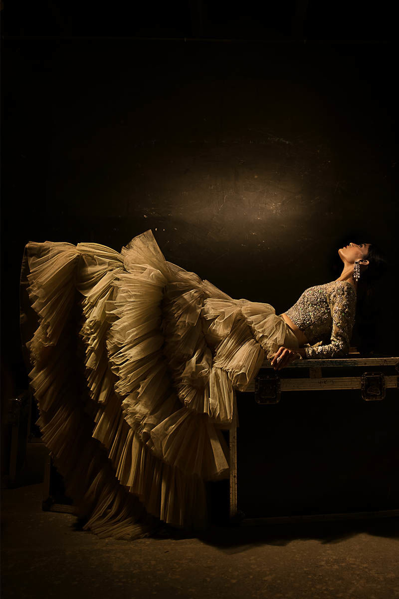 Pakistani Mint Green Zardozi Tulle Lehenga (2-Piece) - Image 5