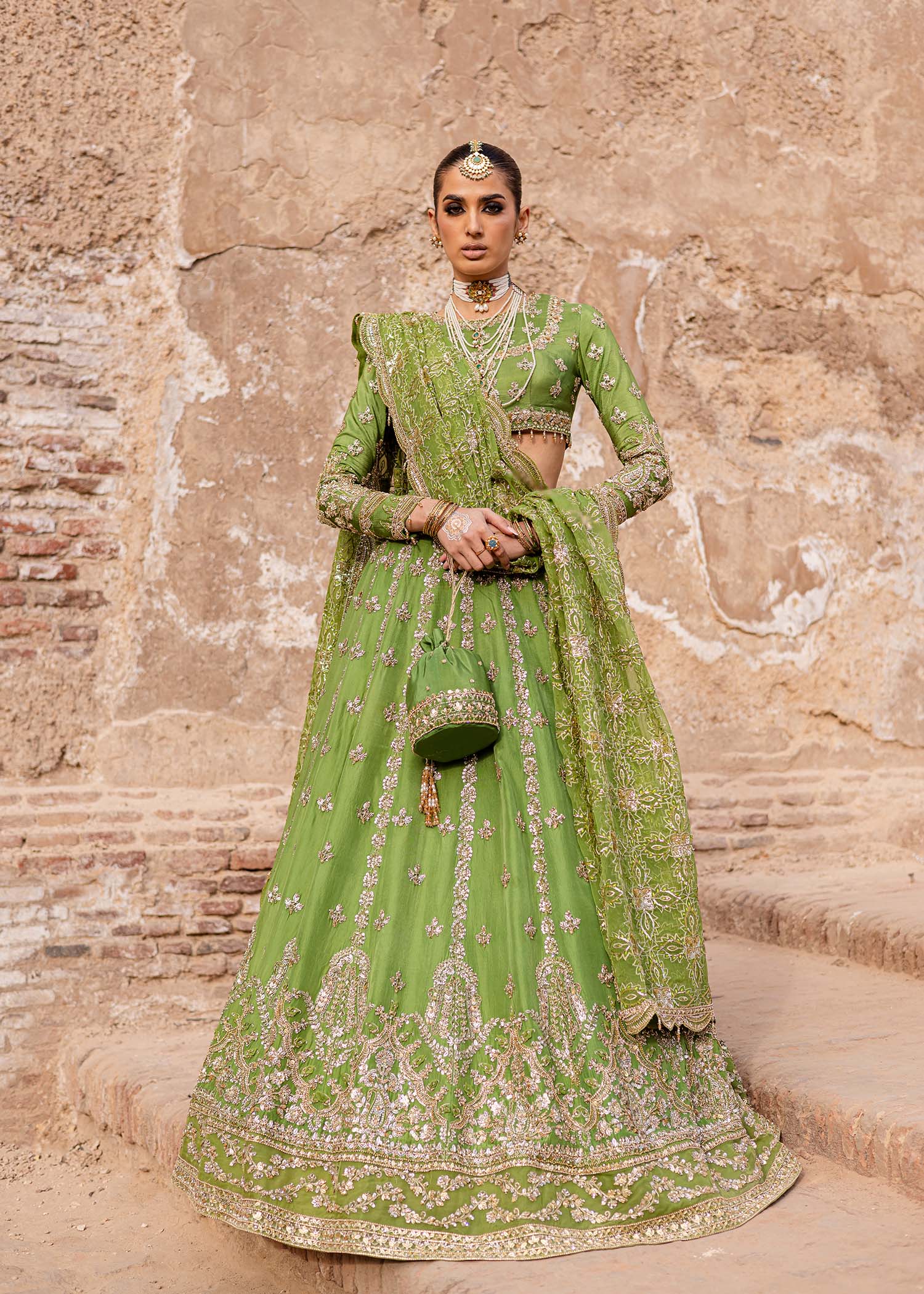 Mehndi Green Hand-Embellished Tussel Silk Lehenga (3-Piece) - Image 6