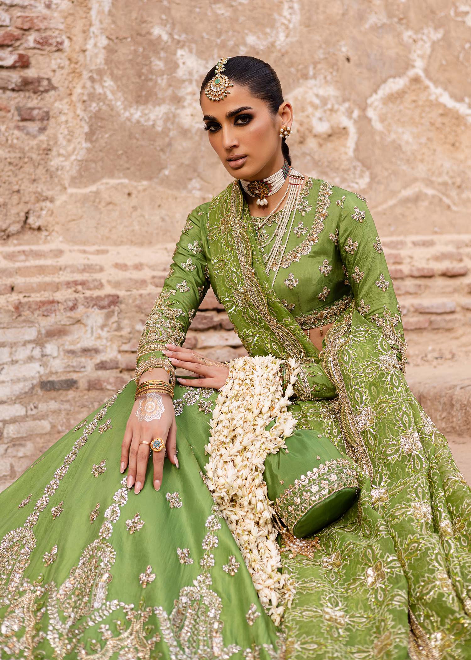Mehndi Green Hand-Embellished Tussel Silk Lehenga (3-Piece) - Image 7
