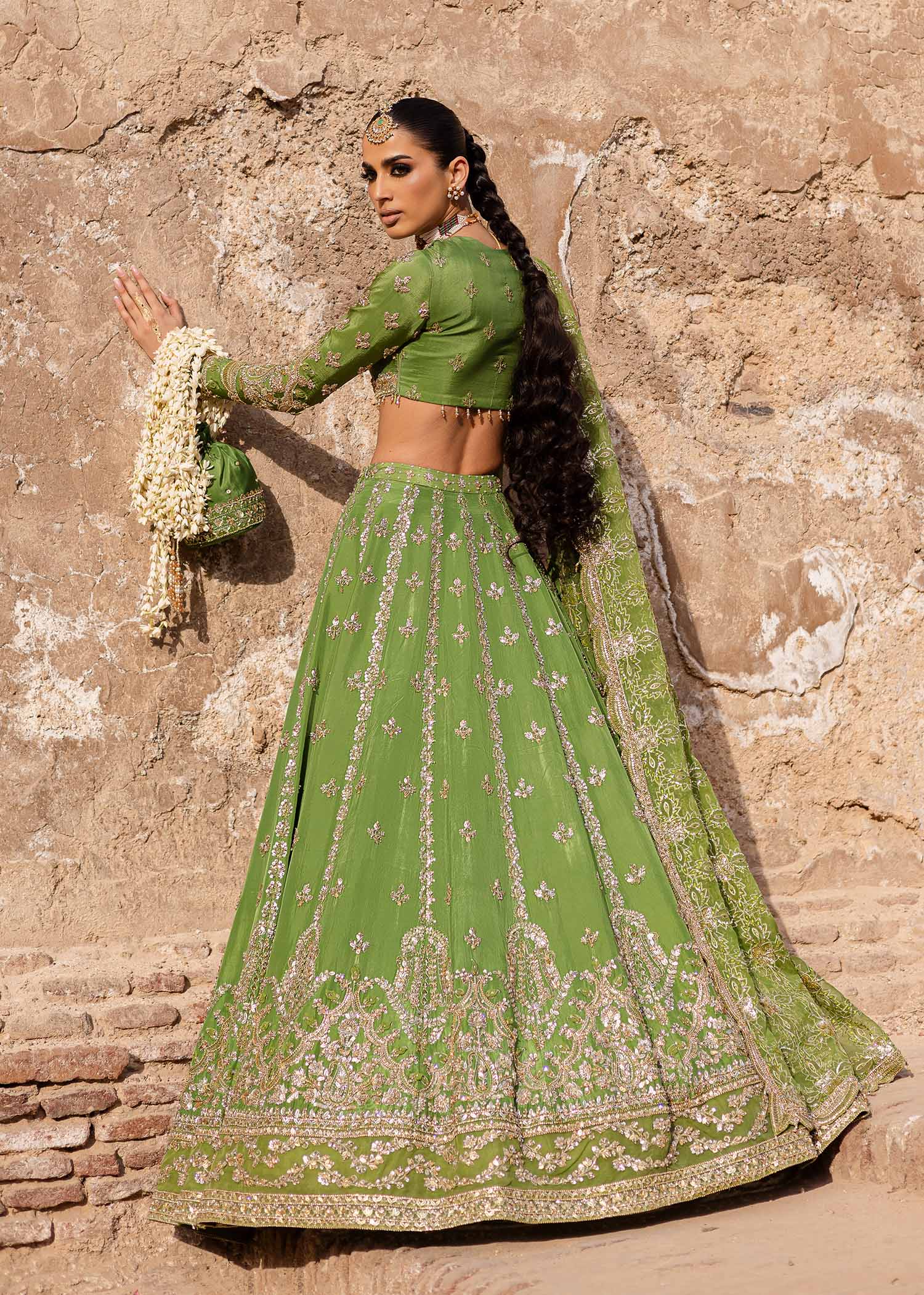 Mehndi Green Hand-Embellished Tussel Silk Lehenga (3-Piece) - Image 8