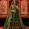 Gai Green Embroidered Velvet Lehenga Set (3-Piece) - Image 2