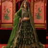 Gai Green Embroidered Velvet Lehenga Set (3-Piece) - Image 3