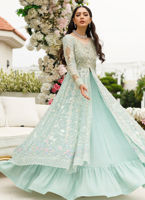 Pakistani Mint Green Embellished Tissue Organza Kalidaar Lehenga (3-Piece) - Image 2