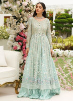 Pakistani Mint Green Embellished Tissue Organza Kalidaar Lehenga (3-Piece) - Image 3