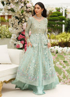 Pakistani Mint Green Embellished Tissue Organza Kalidaar Lehenga (3-Piece) - Image 4