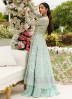 Pakistani Mint Green Embellished Tissue Organza Kalidaar Lehenga (3-Piece) - Image 6